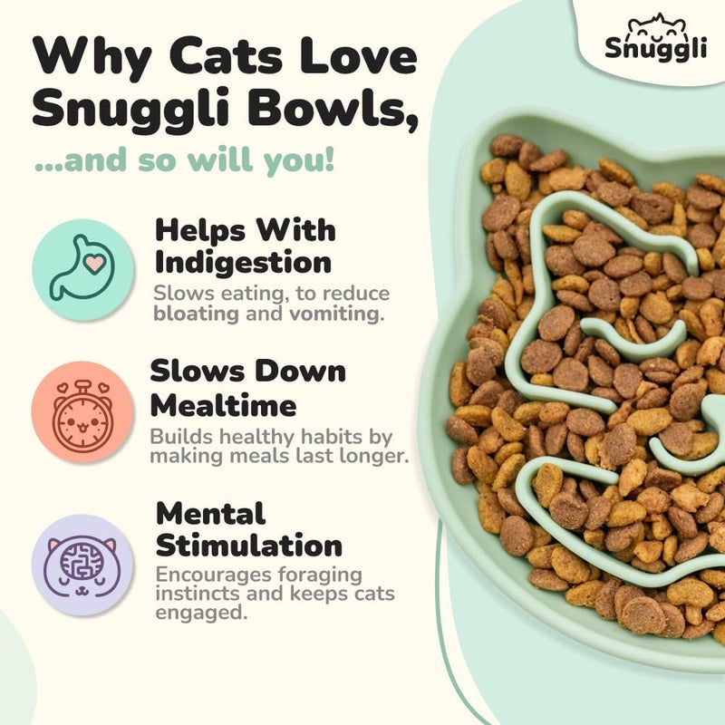 Snugli Slow Feeder Cat Bowl | Cat Puzzle Feeder for Slow Eating, Mental Enrichment, Digestion, & Bloat Relief | Non-Slip Silicone, Dishwasher Safe, 1 Cup (Matcha) - Image 3